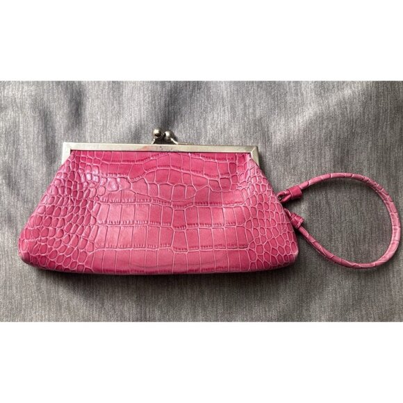 Vintage Clutch Wallet Women's Crocodile Texture Pink Accordion Style Flat Wallet - Picture 1 of 6